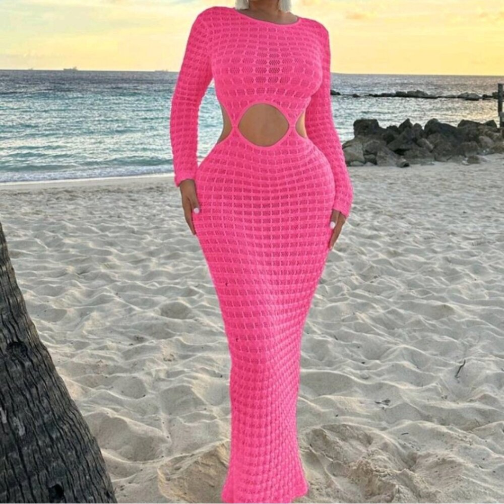 Sexy hot pink cut out dress
